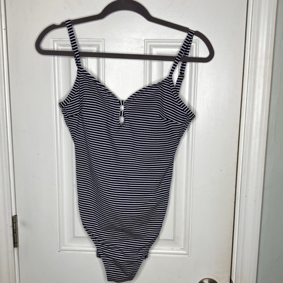 Navy blue/white strip one piece swimsuit - Picture 1 of 5